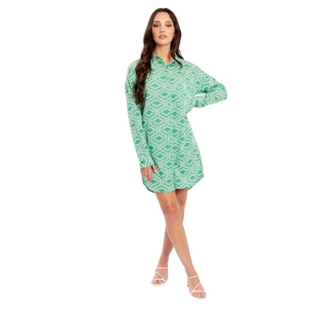 Influence Womens/Ladies Geometric Long-Sleeved Dress / Green
